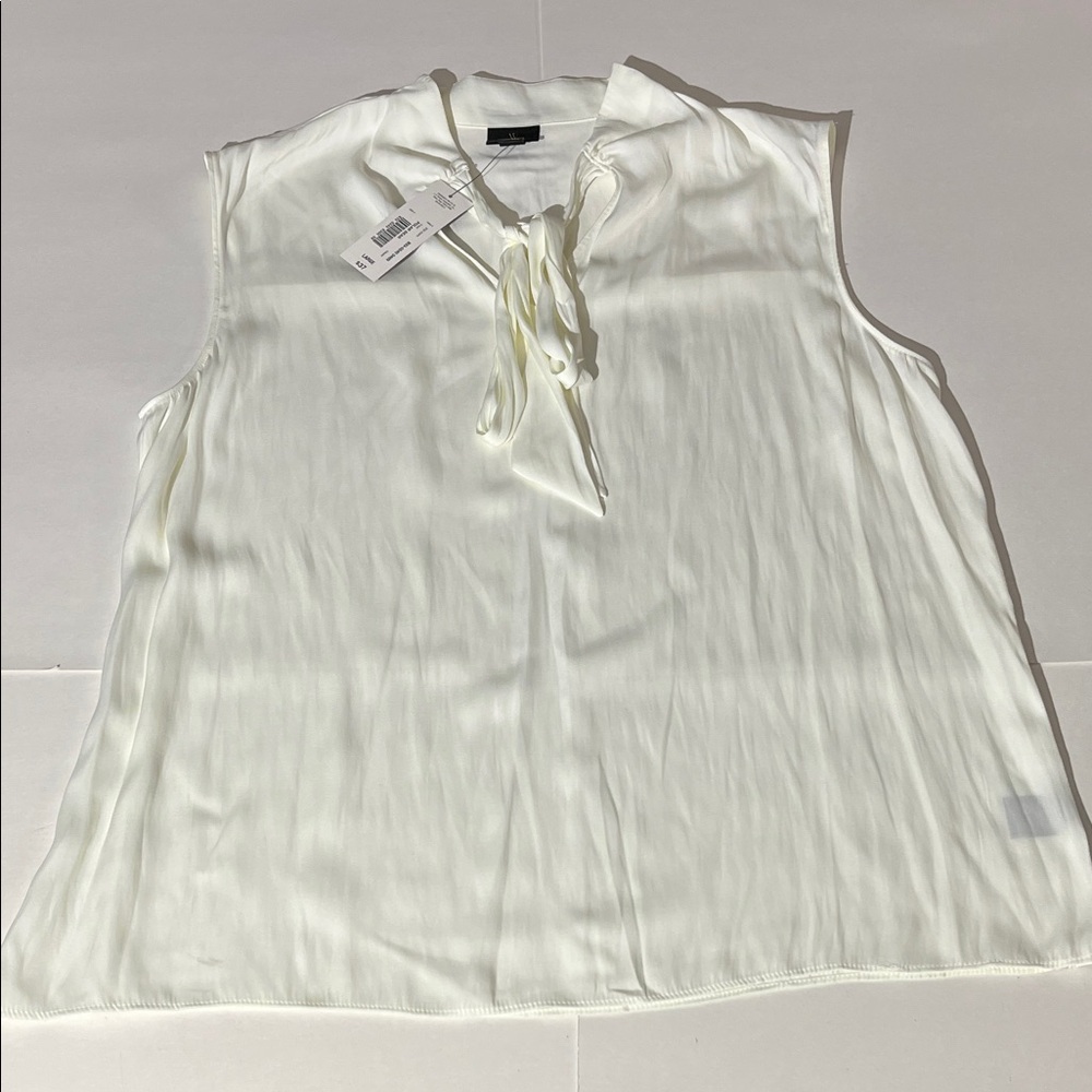 Worthington Sleeveless Blouse Tank Top Off-White Large V-Neck Tie NEW!